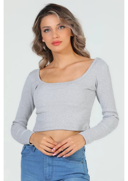 Kadın Kare Yaka Kaşkorse Crop Body Bluz