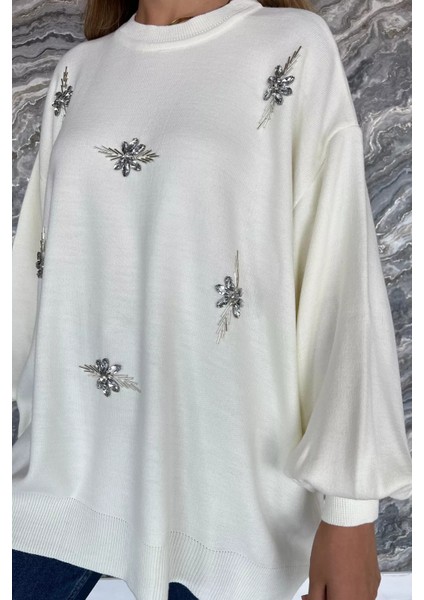 Kadın Bisiklet Yaka Taşlı Salaş Triko Kazak fırsatları