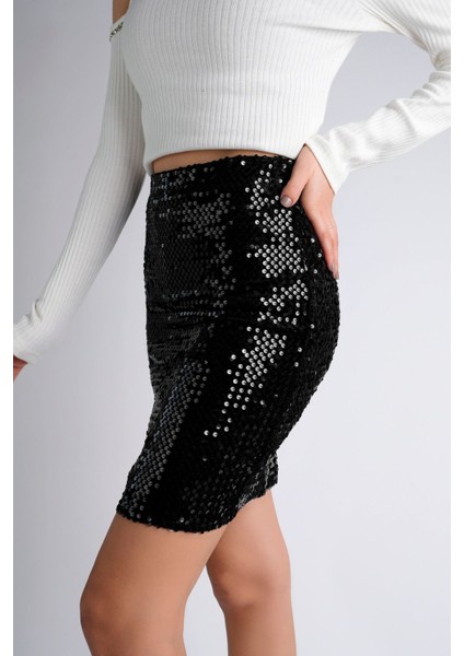 47 cm Pullu Mini Etek Parti Düğün Gece Mini Etek Siyah modelleri