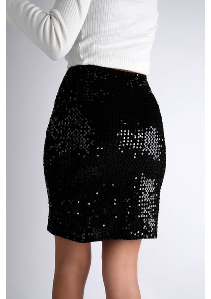 47 cm Pullu Mini Etek Parti Düğün Gece Mini Etek Siyah indirimleri