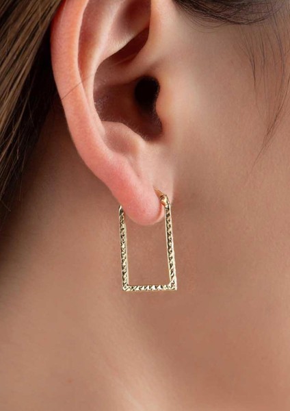 14 Ayar Altın Dikdörtgen Çerçeveli Küpe