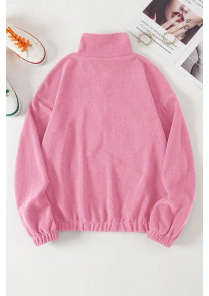 Kadın Kanguru Cepli Fermuarlı Polar Sweatshirt