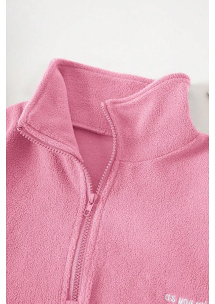Kadın Kanguru Cepli Fermuarlı Polar Sweatshirt
