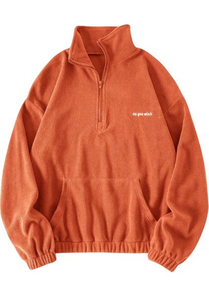 Kadın Kanguru Cepli Fermuarlı Polar Sweatshirt