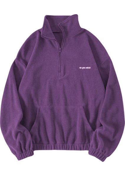 Kadın Kanguru Cepli Fermuarlı Polar Sweatshirt