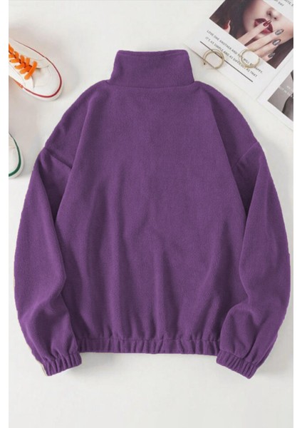Kadın Kanguru Cepli Fermuarlı Polar Sweatshirt