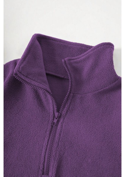 Kadın Kanguru Cepli Fermuarlı Polar Sweatshirt
