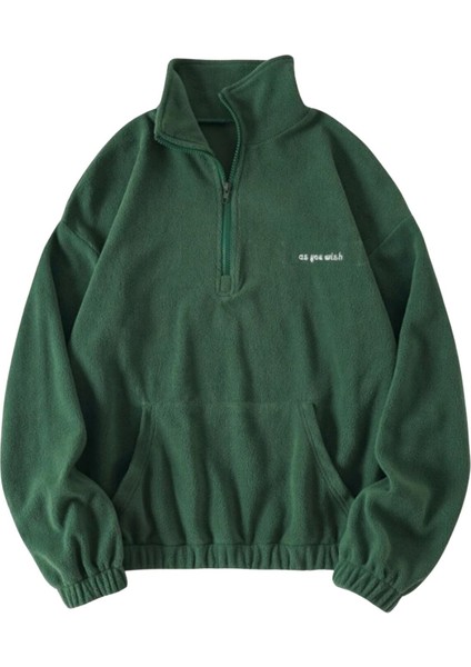 Kadın Kanguru Cepli Fermuarlı Polar Sweatshirt