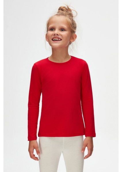 Kırmızı Basic Mevsimlik Likralı Uzun Kollu Kız Çocuk Tişört fiyatları