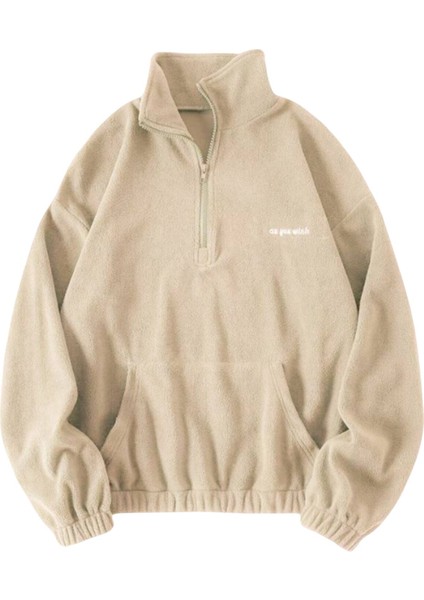 Kadın Kanguru Cepli Fermuarlı Polar Sweatshirt