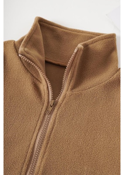 Kadın Kanguru Cepli Fermuarlı Polar Sweatshirt modelleri