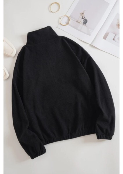 Kadın Kanguru Cepli Fermuarlı Polar Sweatshirt