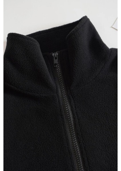 Kadın Kanguru Cepli Fermuarlı Polar Sweatshirt