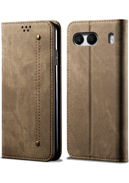 Oneplus Nord 4 Jeans Kumaş Dokusu Çizilmez Deri Standlı Telefon Kapağı (Yurt Dışından)