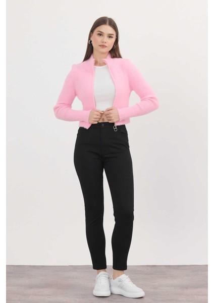 6806 Fermuarlı Kısa Yumoş Hırka Pembe fiyatları