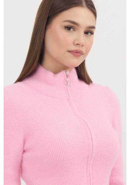 6806 Fermuarlı Kısa Yumoş Hırka Pembe fırsatları