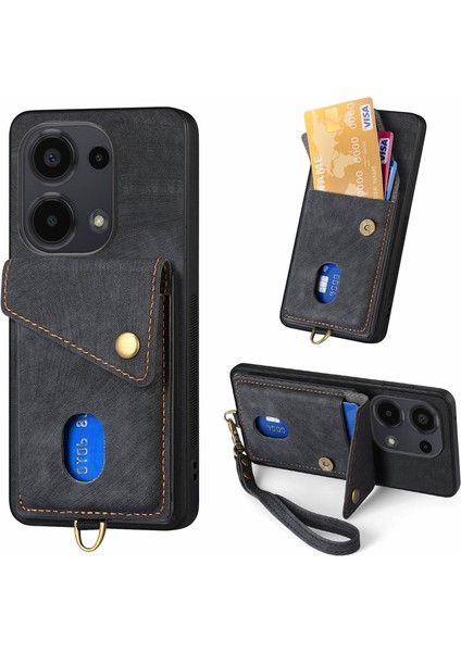 Xiaomi Poco M6 Pro 4g / Redmi Note 13 Pro 4g Retro Kılıf Kart Yuvası Kickstand Deri + Tpu Telefon Kapağı (Yurt Dışından)
