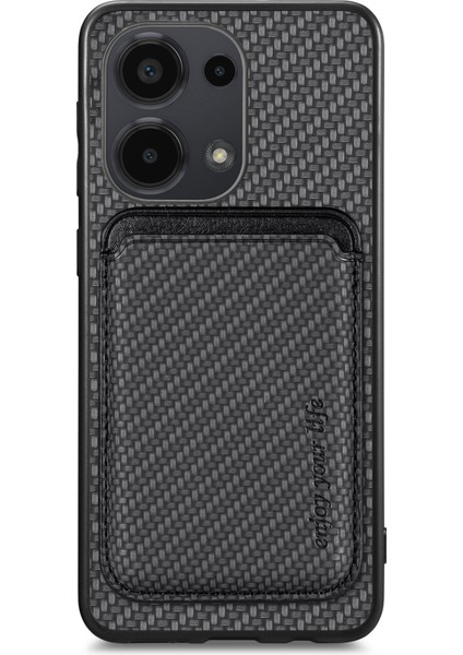 Xiaomi Poco M6 Pro 4g / Redmi Note 13 Pro 4g Karbon Fiber Deri Arka Kapak ile Çıkarılabilir Manyetik Kart Çantası (Yurt Dışından)