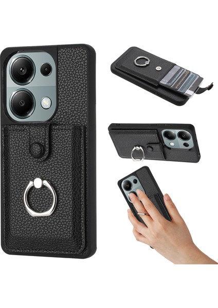 Xiaomi Poco M6 Pro 4g / Redmi Note 13 Pro 4g Çizim Tipi Kart Yuvaları Litchi Doku Deri Arka Kapak Halka Kickstand (Yurt Dışından)