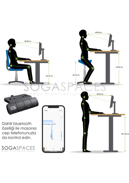 Regula Desk 3P - Elektrikli Yüksekliği Ayarlanabilir Çalışma Masası (Siyah Ayak, Meşe Tabla - 120x60)