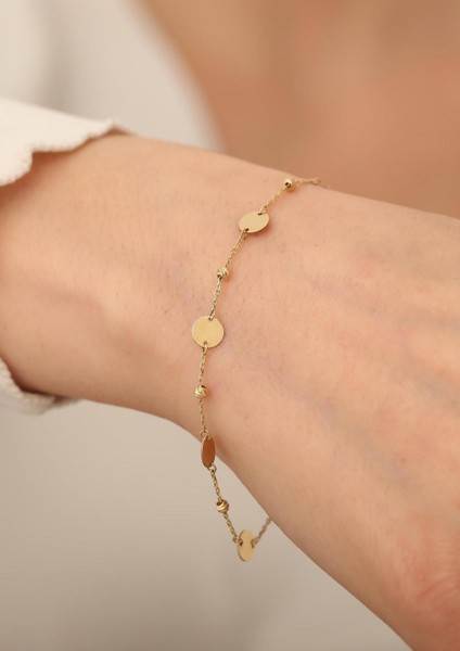 14 Ayar Altın Dorika Detaylı Pul Bileklik modelleri