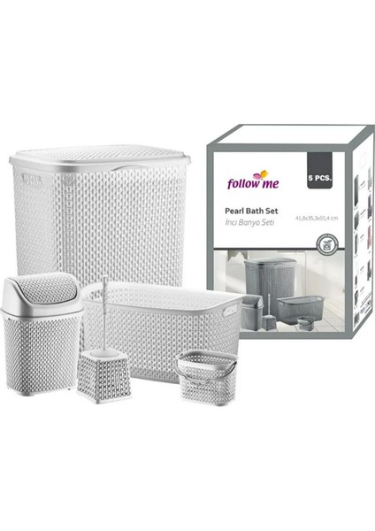 Banyo Set 5 Parça Çöp Kovası Çamaşır Sepeti Kirli Sepeti Gri