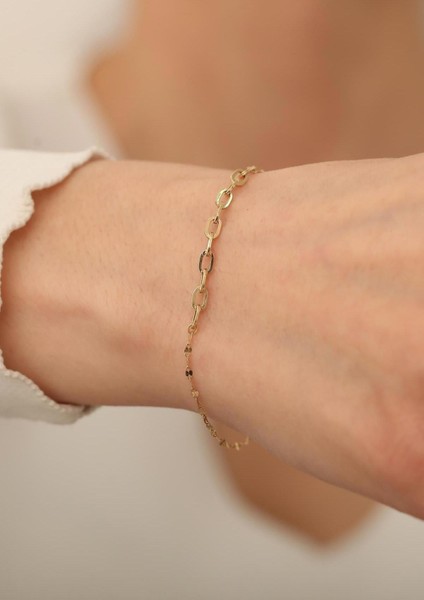 14 Ayar Altın Dimida Aynalı Ataş Bileklik