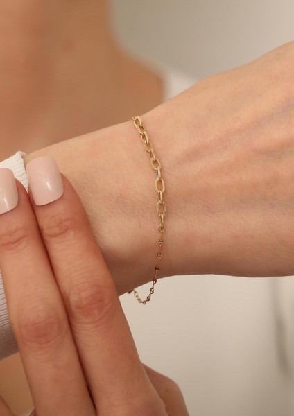 14 Ayar Altın Dimida Aynalı Ataş Bileklik modelleri