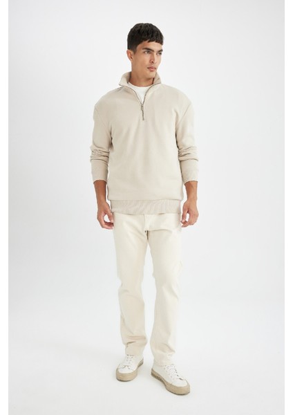 Comfort Regular Fit Rahat Kalıp Dik Yaka Fermuarlı Kalın Basic Düz Sweatshirt X7405AZ24AU