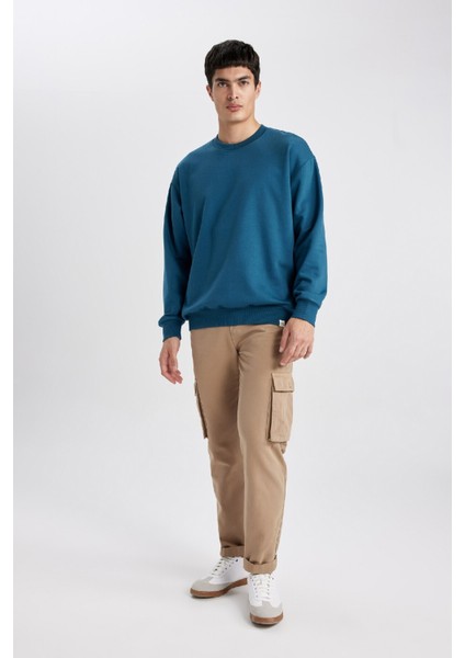 Oversize Geniş Kalıp Bisiklet Yaka Basic Düz Sweatshirt T5139AZ24SP