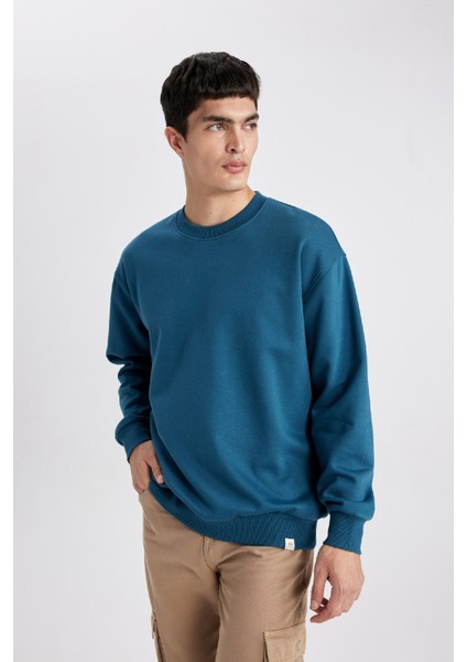 Oversize Geniş Kalıp Bisiklet Yaka Basic Düz Sweatshirt T5139AZ24SP