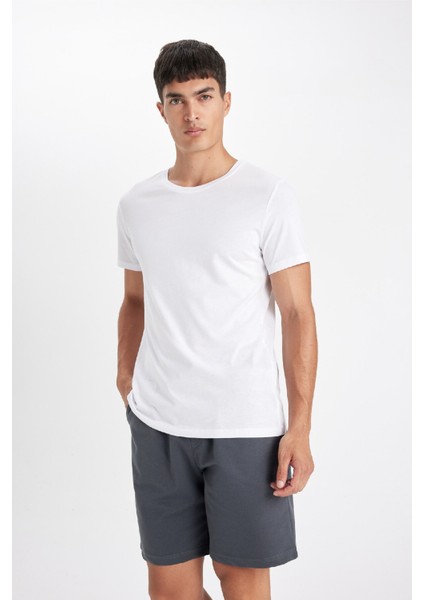 New Regular Fit Bisiklet Yaka Basic Düz %100 Pamuk Kısa Kollu Tişört V7699AZ24SP