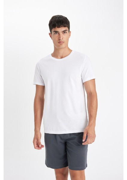 New Regular Fit Bisiklet Yaka Basic Düz %100 Pamuk Kısa Kollu Tişört V7699AZ24SP