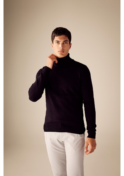 Siyah Slim Fit Dar Kesim Balıkçı Yaka Basic Düz Triko Kazak R1124AZ23WN modelleri