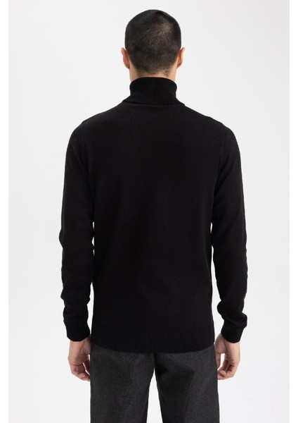 Siyah Slim Fit Dar Kesim Balıkçı Yaka Basic Düz Triko Kazak R1124AZ23WN