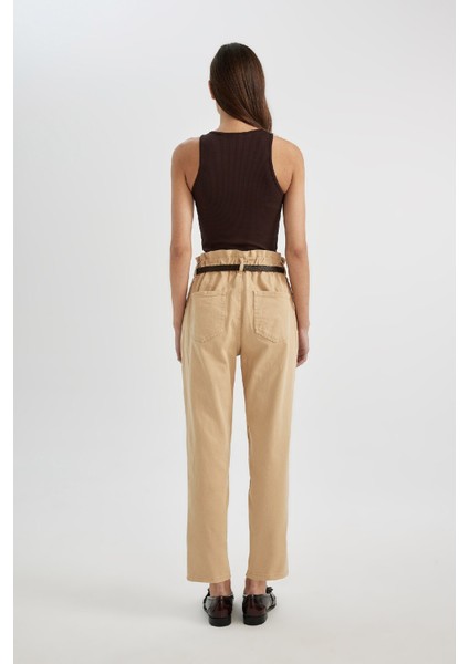 Baggy Fit Gabardin Kemerli Kumaş Pantolon Yüksek Bel Kısa Paça C1510AX24SP