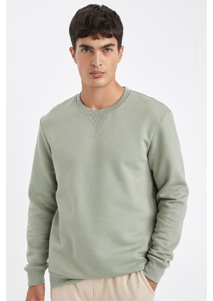 Regular Fit Bisiklet Yaka Kalın Basic Düz Sweatshirt T3777AZ24AU