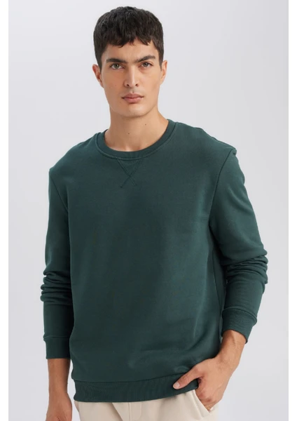 Regular Fit Bisiklet Yaka Kalın Basic Düz Sweatshirt T3777AZ24AU