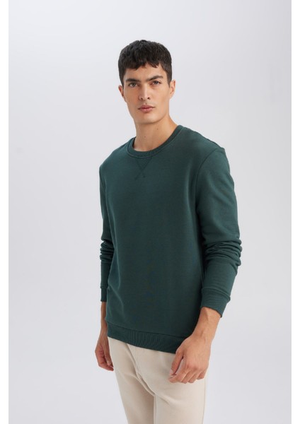 Regular Fit Bisiklet Yaka Kalın Basic Düz Sweatshirt T3777AZ24AU