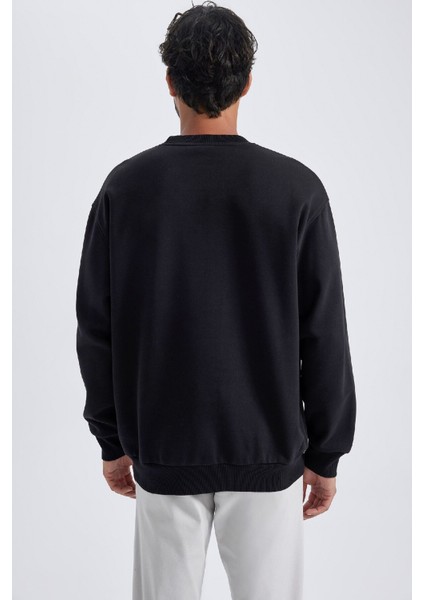 Oversize Geniş Kalıp Bisiklet Yaka Kalın Basic Düz Sweatshirt T5139AZ23AU