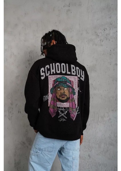 By Kea Erkek School Boy Baskılı Kapüşonlu Sweat - Siyah