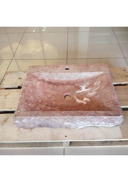 Kırmızı Traverten Batarya Çıkışlı Kare Lavabo