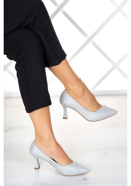 Amelia Gümüş Saten Abiye Topuklu Ayakkabı