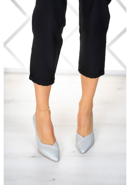 Amelia Gümüş Saten Abiye Topuklu Ayakkabı modelleri