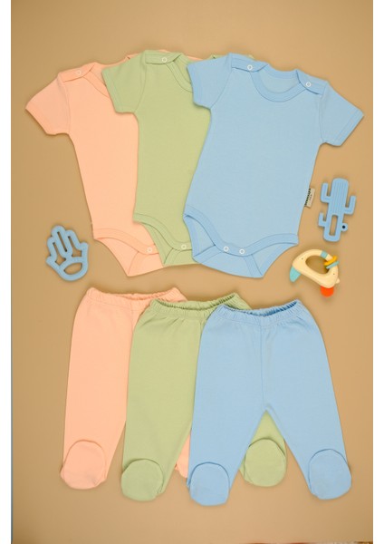 Pamuklu Yumuşak Kız - Erkek Bebek Uzun Kollu Omuz Çıtçıt 3'lü Patikli Takım