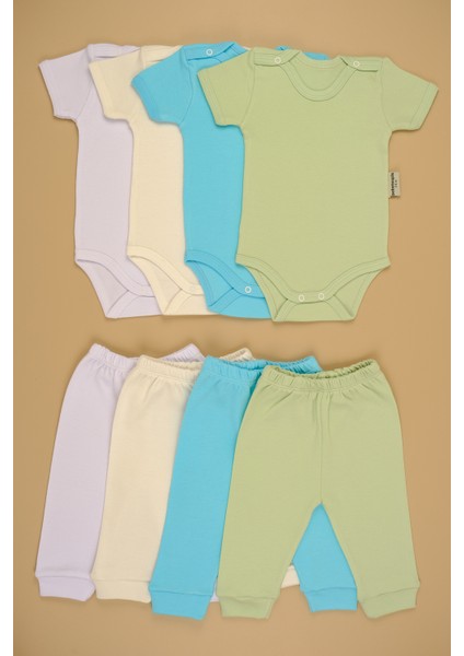 Pamuklu Yumuşak Kız - Erkek Bebek Kısa Kollu Omuz Çıtçıt 4'lu Takım