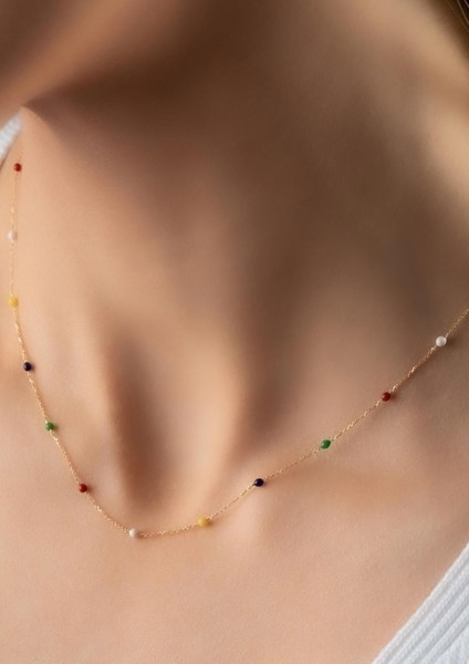 14 Ayar Altın Gökkuşağı Renkli Boncuklu Kolye fiyatları