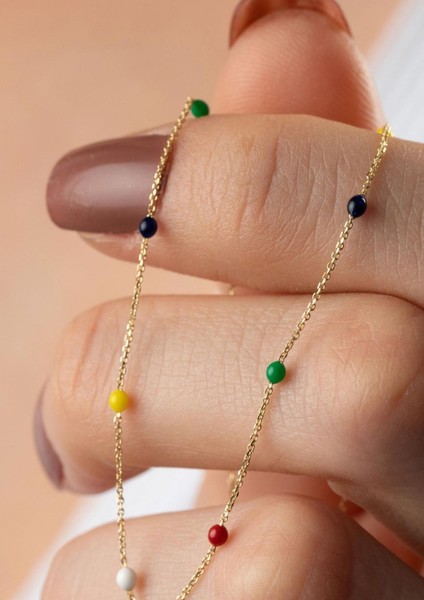 14 Ayar Altın Gökkuşağı Renkli Boncuklu Kolye fırsatları