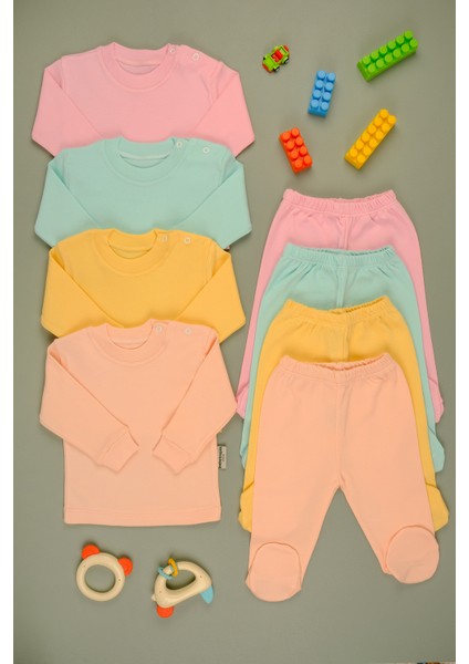 Pamuklu Yumuşak Kız - Erkek Bebek Uzun Kollu Omuz Çıtçıt 4'lu Takım