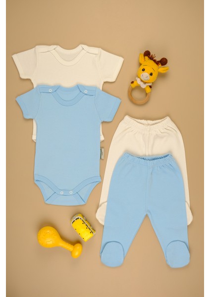 Pamuklu Yumuşak Kız - Erkek Bebek Uzun Kollu Omuz Çıtçıt 2'li Takım